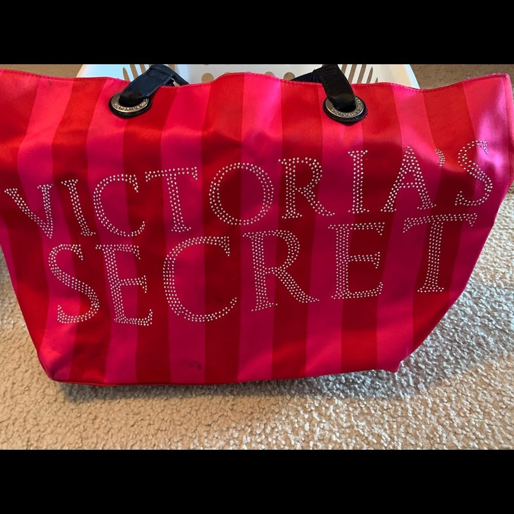 Striped tote with sparkly logo